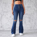 Damen Flared Jeans mit modischen Rissdetails und hohem Taillenbund R&B