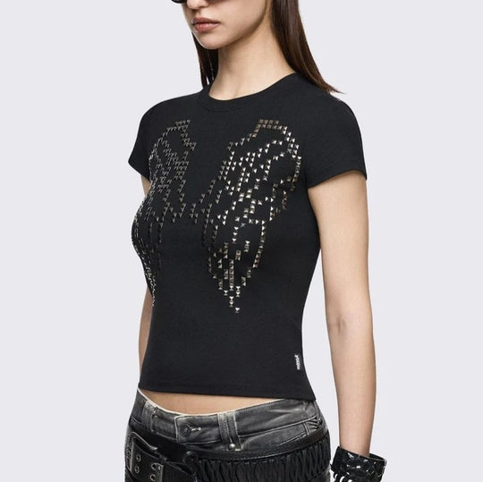 Damen Enganliegendes T-Shirt mit Metallic-Nieten R&B