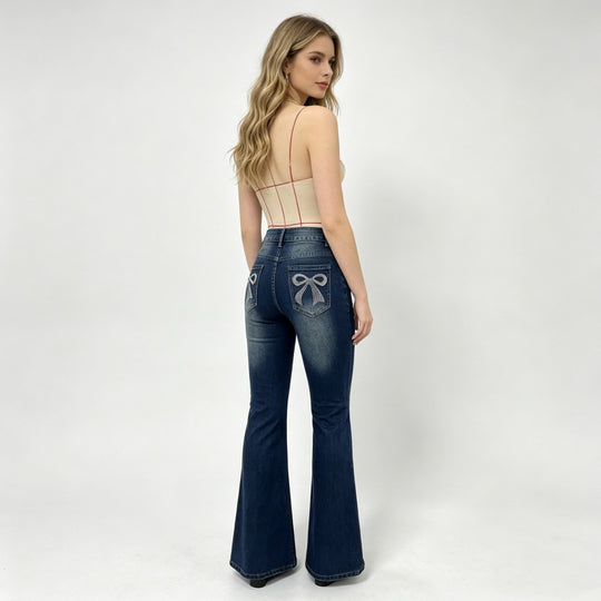 Damen Bootcut Jeans mit dekorativen Stickereien R&B