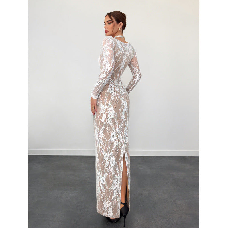 Damen Spitzenkleid mit langem Arm und luxuriösen Details R&B
