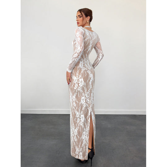Damen Spitzenkleid mit langem Arm und luxuriösen Details R&B