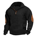 Herren nan thermoregulierender Waffelstrick-Halbzippullover mit Kängurutasche und Lederimitat-Ellbogenpatches R&B