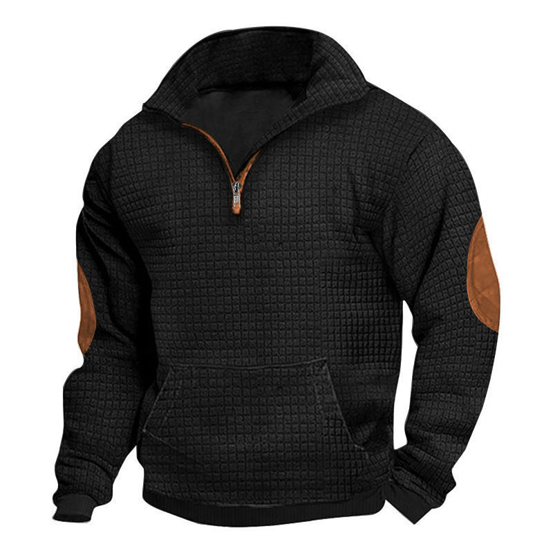 Herren nan thermoregulierender Waffelstrick-Halbzippullover mit Kängurutasche und Lederimitat-Ellbogenpatches R&B