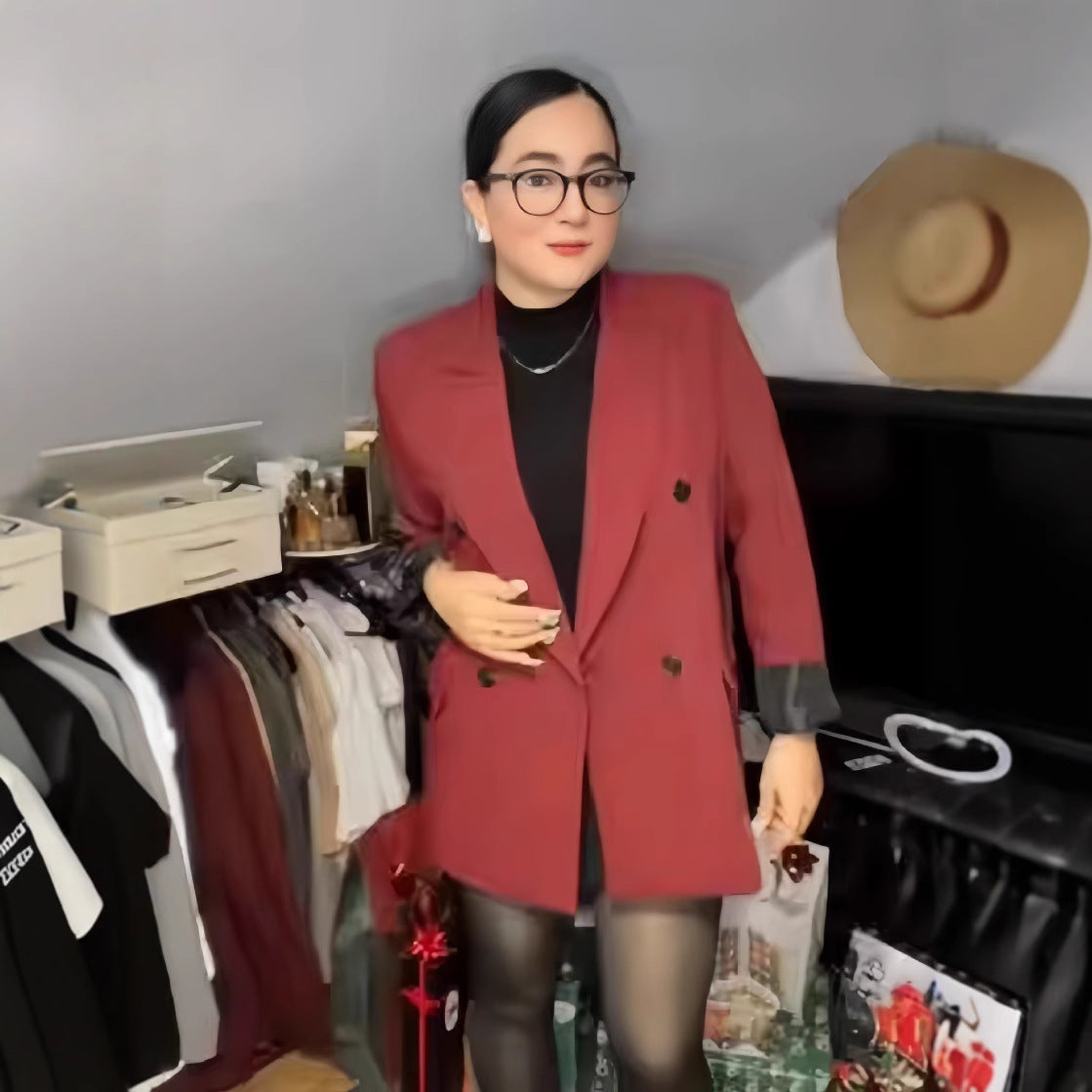 Damen Oversized Blazer mit doppelter Knopfreihe und lässigem Schnitt R&B