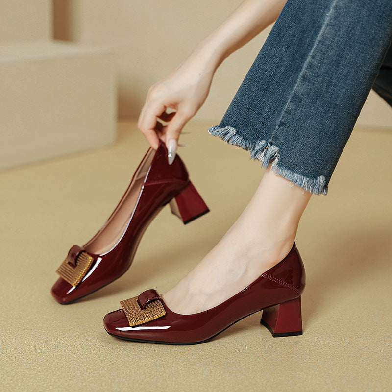 Damen Elegante Blockabsatz-Pumps mit verzierter Schnalle