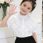 Mädchen elegante Rüschenbluse mit Spitzenbesatz R&B