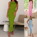 Damen Langarm Maxikleid mit elegantem Rippstrickmuster und körpernahem Schnitt R&B