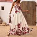 Damen Maxikleid mit tiefem V-Ausschnitt und floraler Applikation R&B