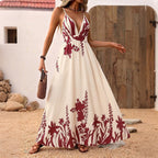 Damen Maxikleid mit tiefem V-Ausschnitt und floraler Applikation R&B