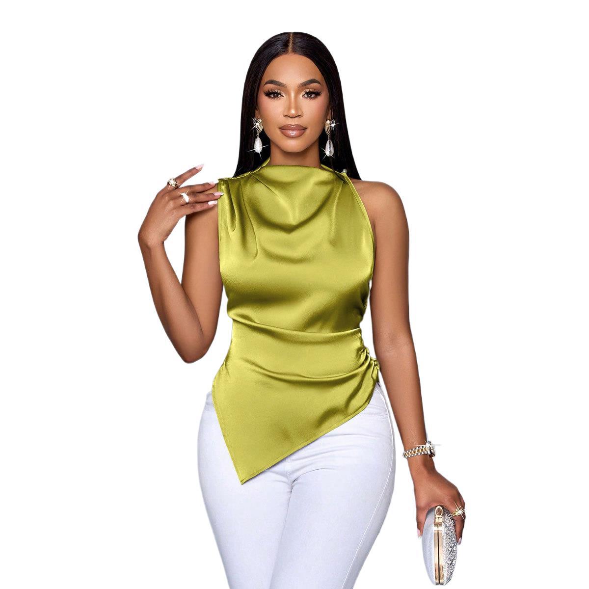 Damen Elegantes Satinoberteil mit asymmetrischem Saum R&B