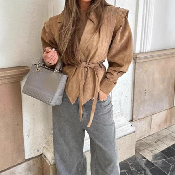 Damen Eleganter Blazer mit strukturierten Details und Taillengürtel R&B