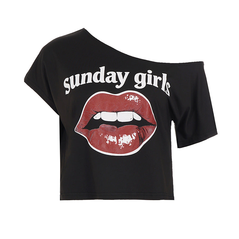 Damen Oversized T-Shirt mit kreativem Lippen-Print R&B