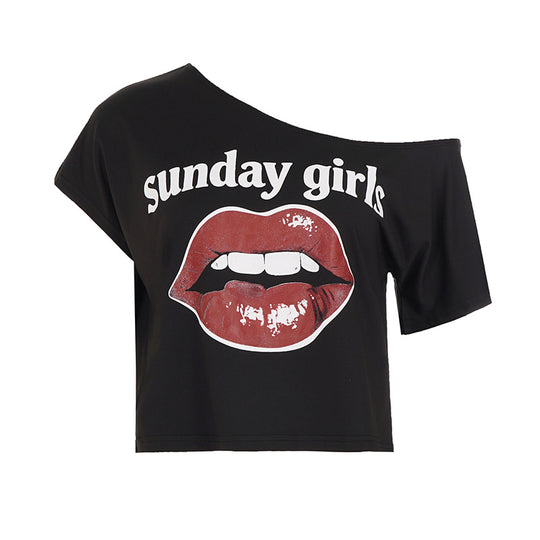 Damen Oversized T-Shirt mit kreativem Lippen-Print R&B