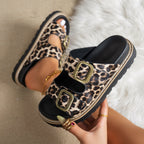 Damen modische Badesandalen mit stabilem Riemen und eleganter Animal-Print-Optik R&B