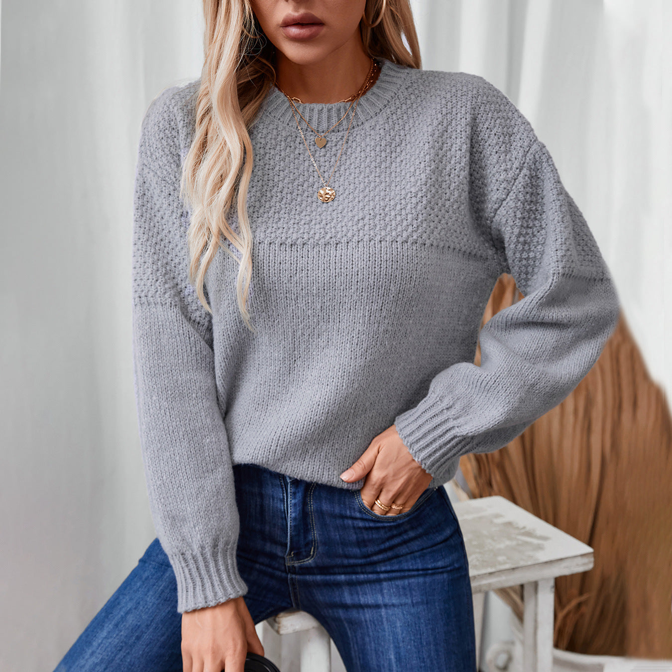 Damen modischer Strickpullover mit strukturiertem Design und lässigem Schnitt
