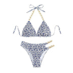 Damen Triangel-Bikini mit künstlerischem Muster und verstellbaren Ketten R&B