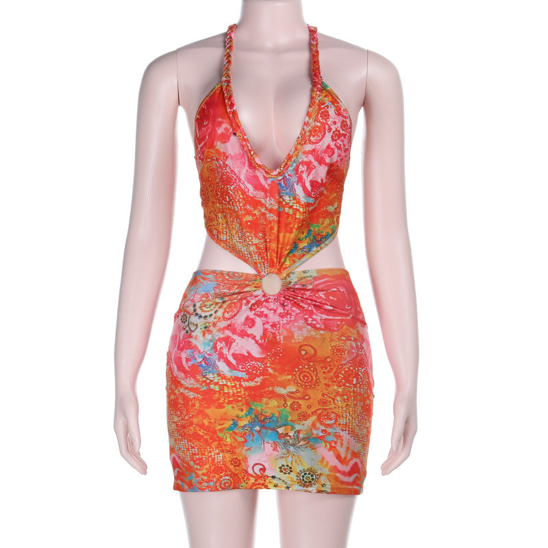 Damen verspieltes Minikleid mit floralem Design und verstellbaren Trägern R&B