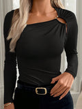 Damen Longsleeve Oberteil mit asymmetrischem Ausschnitt und dekorativen Knöpfen R&B