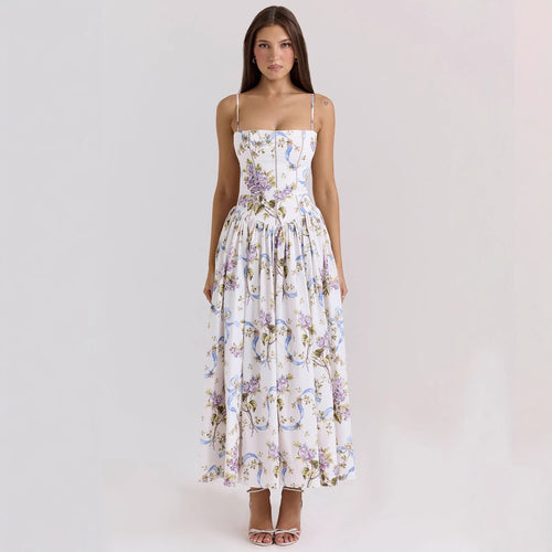 Damen nan tailliertes Korsagenkleid mit Spaghettiträgern und voluminösem Tellerrock R&B