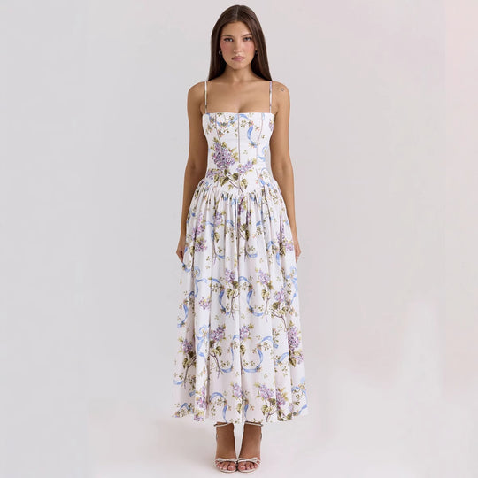 Damen nan tailliertes Maxikleid mit Korsettoberteil und feinen Spaghettiträgern R&B