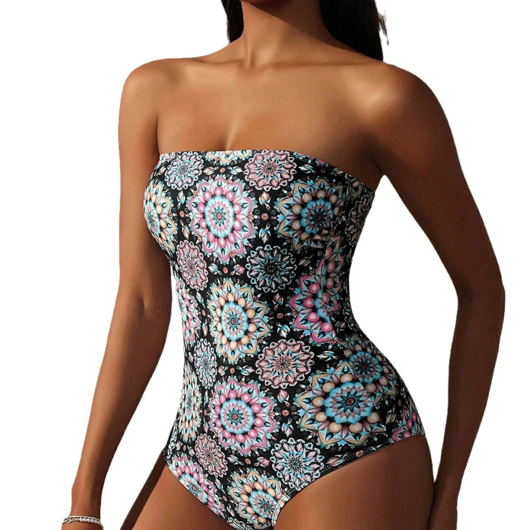 Damen Bandeau-Badeanzug mit einzigartigem Mandala-Muster R&B