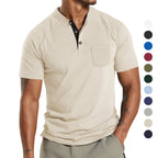 Herren Kurzarm-Henley-T-Shirt mit praktischer Brusttasche und modernem Kragen R&B