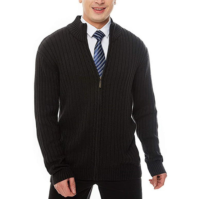 Herren Strickjacke mit modernen Zipper-Details und feinem Rippmuster R&B