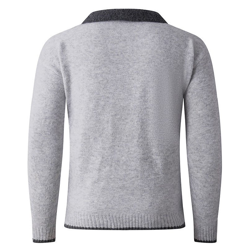 Herren V-Ausschnitt Pullover mit hochwertiger Textur und kontrastierendem Kragen
