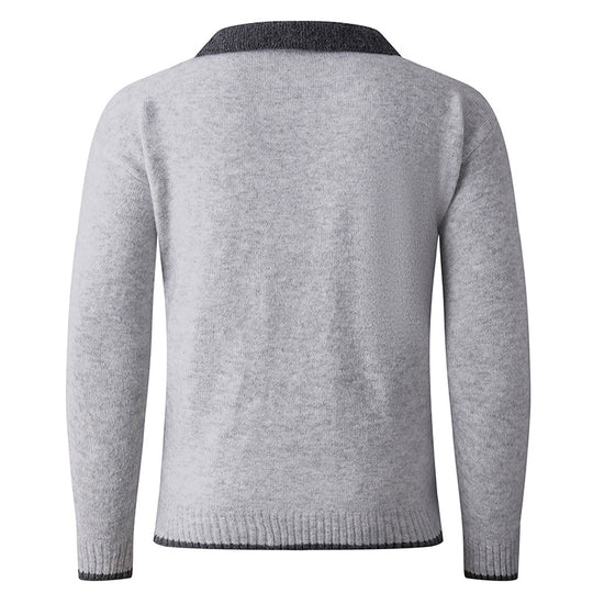Herren V-Ausschnitt Pullover mit hochwertiger Textur und kontrastierendem Kragen R&B