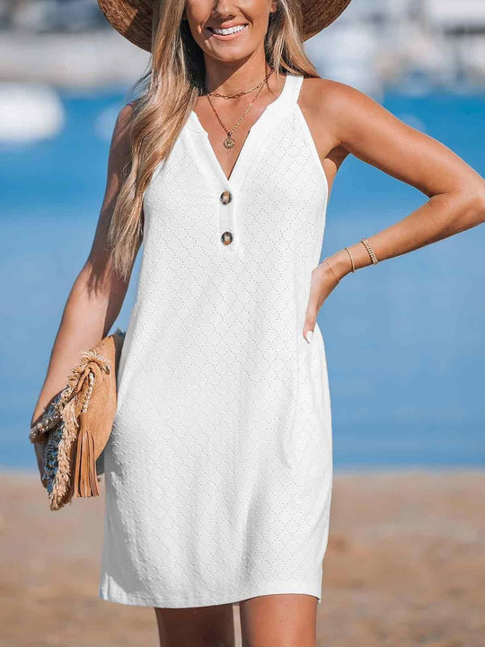 Damen lässiges Strandkleid mit Knopfleiste und V-Ausschnitt R&B