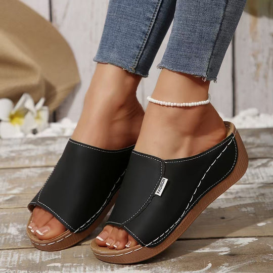 Damen Wedge-Pantoletten mit modischem Riemendesign und komfortablem Fußbett R&B