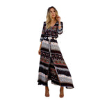 Damen Maxikleid mit farbenfrohen Mustern und seitlichen Schlitzen R&B