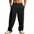 Herren nan lockere Bundfaltenhose im Leinenlook mit Elastik-Tunnelzug, Zierknopf-Blende und tiefen Eingrifftaschen R&B