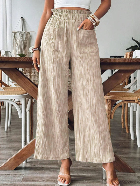 Damen Weitgeschnittene Leinenhose mit elastischem Bund und praktischen Taschen R&B