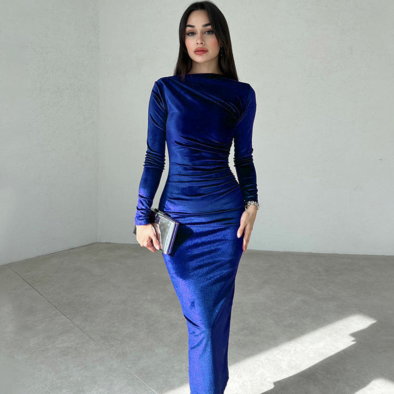 Damen Elegantes Langarmkleid mit körperbetonter Silhouette und gerafftem Design R&B