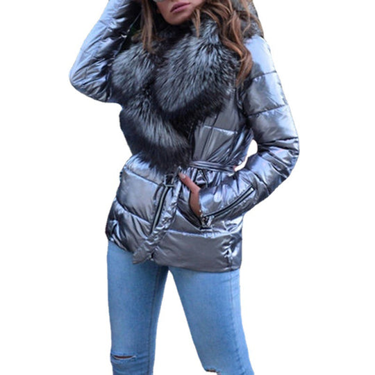 Damen Steppjacke mit abnehmbarem Kunstfellkragen und tailliertem Design R&B