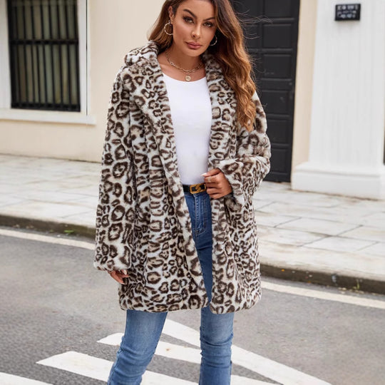 Damen Modischer Leopardenfell Mantel R&B