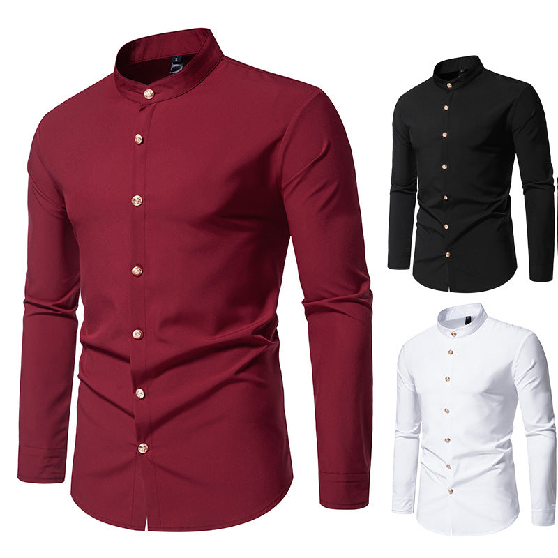 Herren Langarmhemd mit modernem Stehkragen und eleganten Knopfdetails R&B