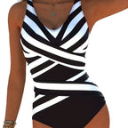 Damen Aqua-Gymnastikanzug mit nahtlosem Schnitt und elegantem Streifen-Design R&B