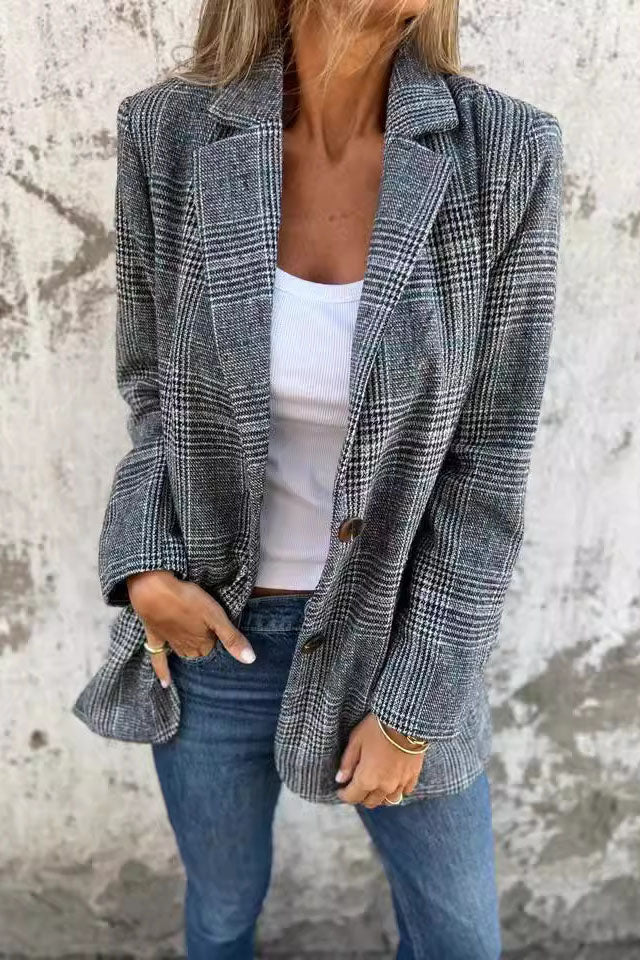 R&B | Lange Hahnentritt Wollanzugjacke