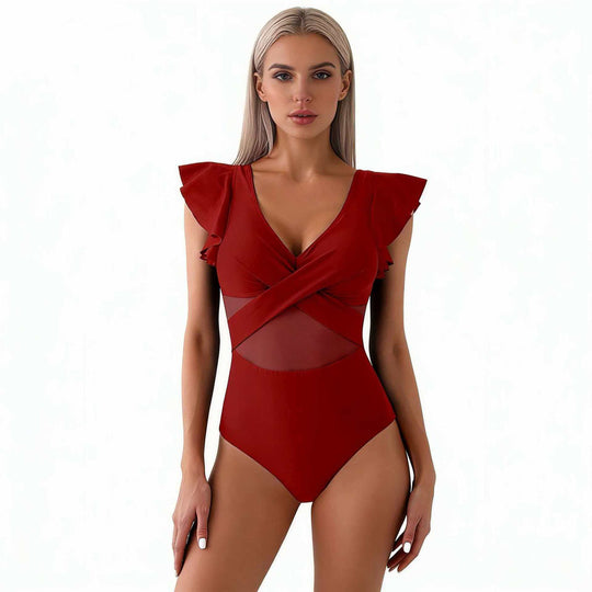 Damen Eleganter Badeanzug mit verwobenen Netzdetails R&B