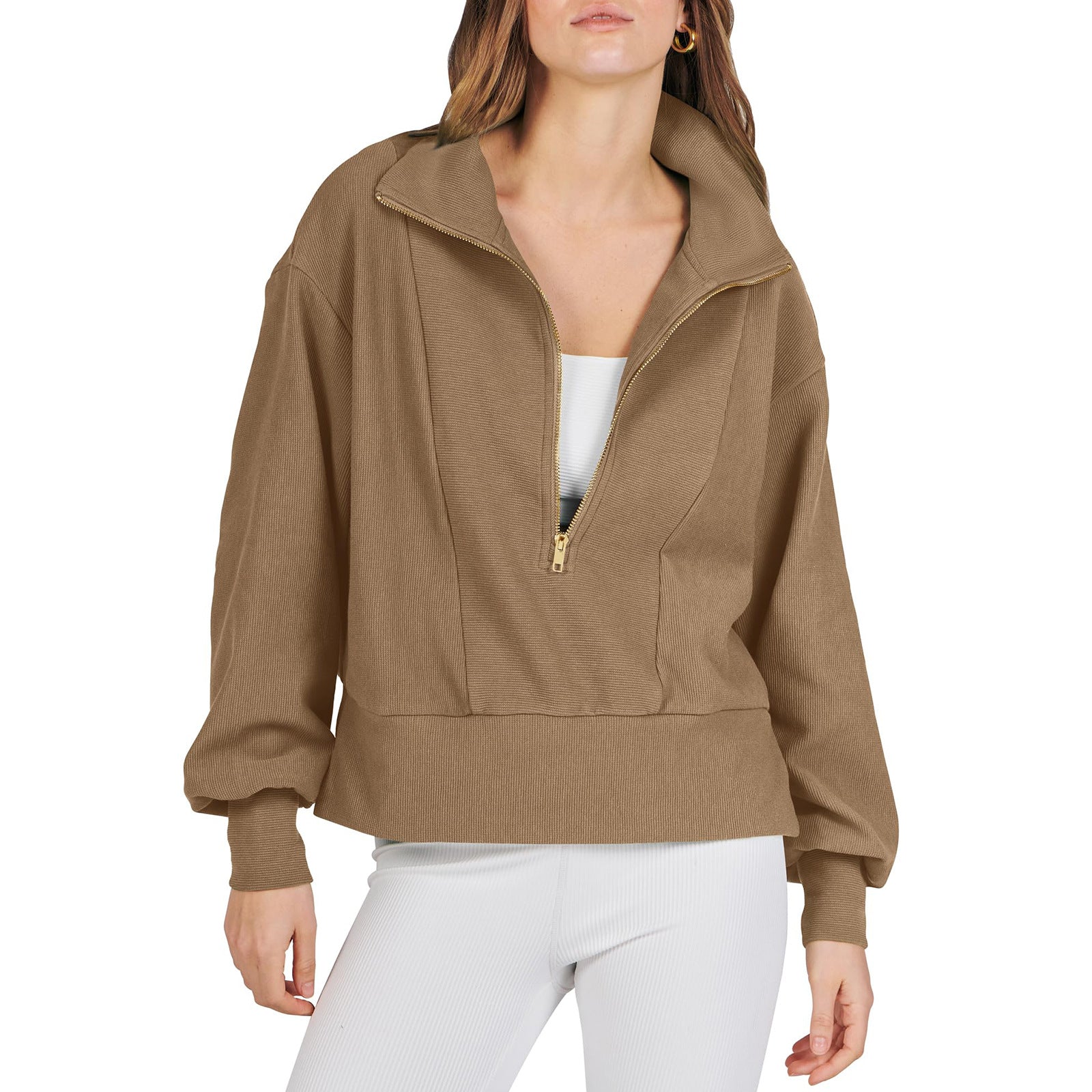 Damen sportlicher Pullover mit hohem Kragen und Reißverschluss R&B
