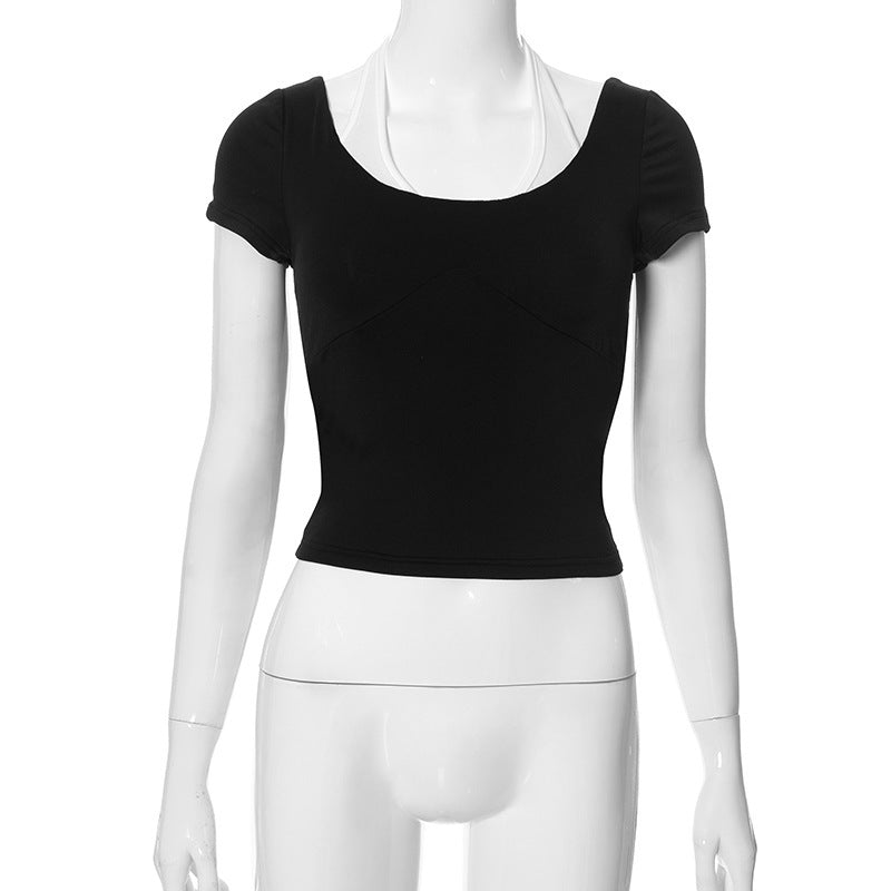 Damen cropped T-Shirt mit Schulterakzenten und figurbetontem Schnitt R&B