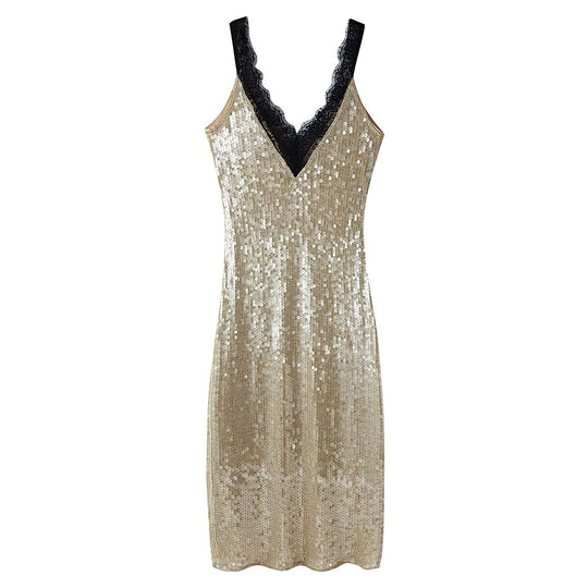 Damen glamouröses Abendkleid mit Pailletten und Spitzenverzierung R&B