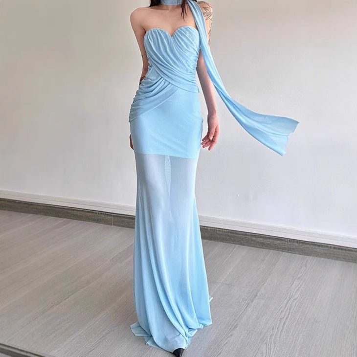 Damen Elegant geschnittenes Maxikleid mit asymmetrischem Ausschnitt und figurformendem Design R&B