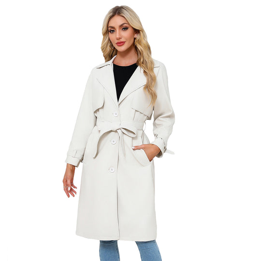 Damen modischer Trenchcoat aus hochwertigem Kunstleder R&B