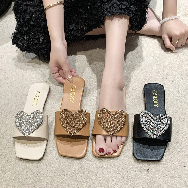 Damen Glamouröse Slipper mit Herz-Applikation R&B
