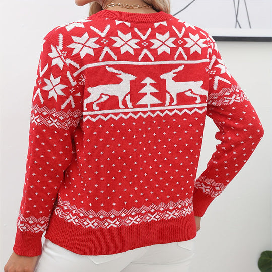 Damen Weihnachts-Pullover mit inuitiven Motiven und Rundhalsausschnitt R&B