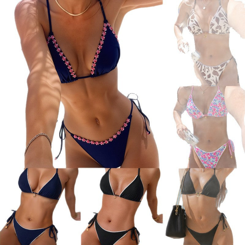 Damen Triangel-Bikini mit dekorativen Trägern und goldenen Akzenten R&B