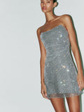 Damen Glitzerndes Cocktailkleid mit schulterfreiem Design und funkelnden Pailletten EB